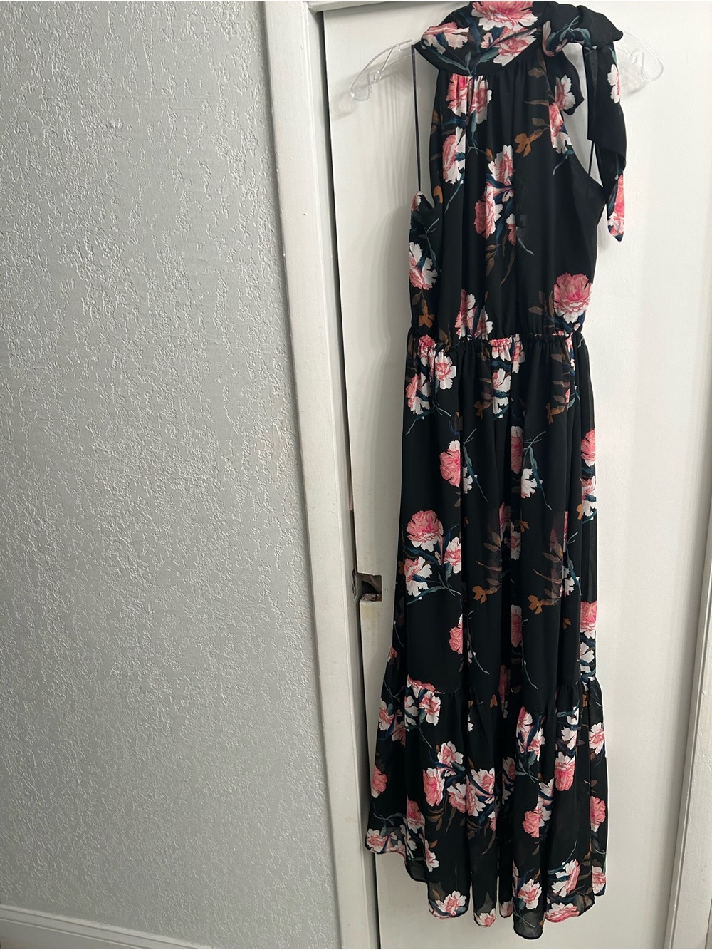 Banana Republic Black Floral Maxi Dress with Pink Roses